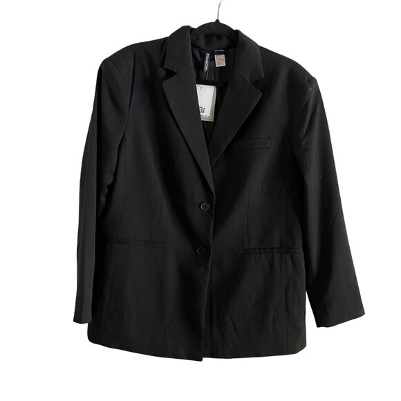 H&M Divided Women S Black Twill Career Oversized Single Breasted Blazer NWT - Picture 2 of 11
